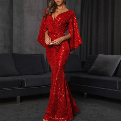 Eveloria Damen Abendkleid Pailletten Mermaid-Design V-Ausschnitt - Eveloria