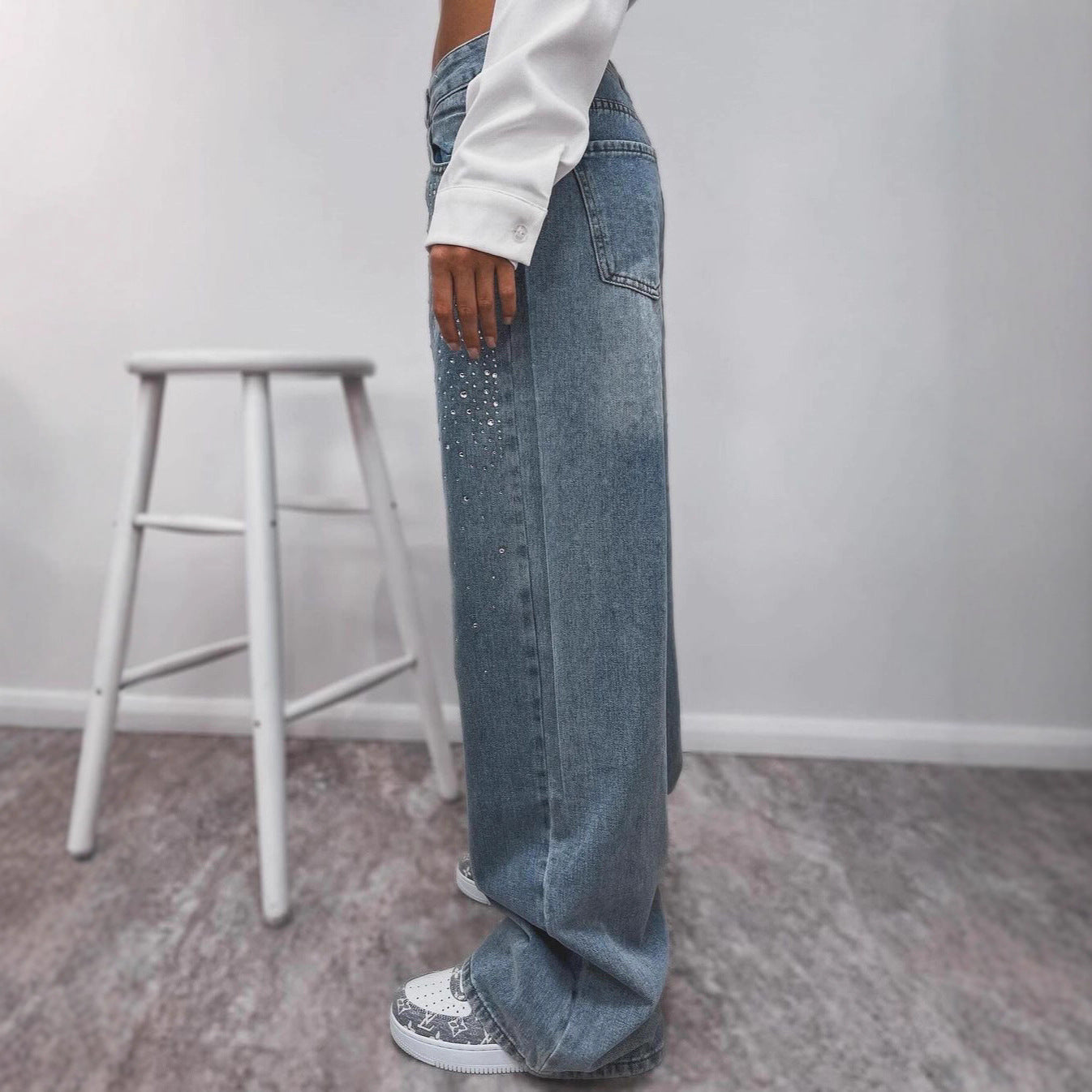 Damen High-Waist Jeans Elegant mit Glitzerdetails