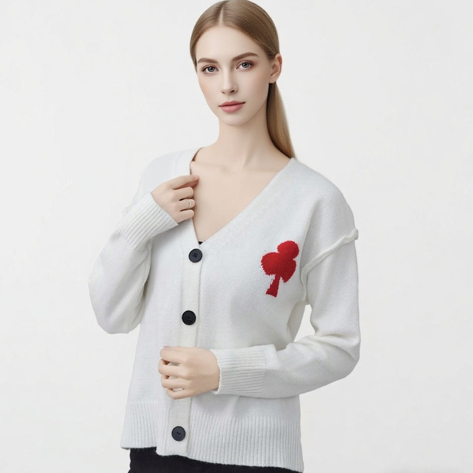 Damen Strickjacke Weich Herzstickerei Eveloria