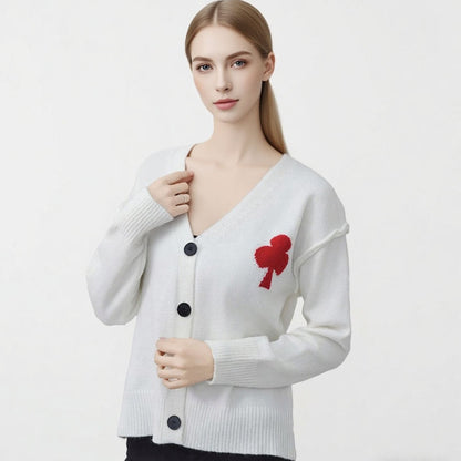 Damen Strickjacke Weich Herzstickerei Eveloria