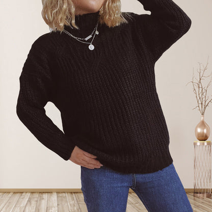 Damen Grobstrickpullover Hochkragen Locker