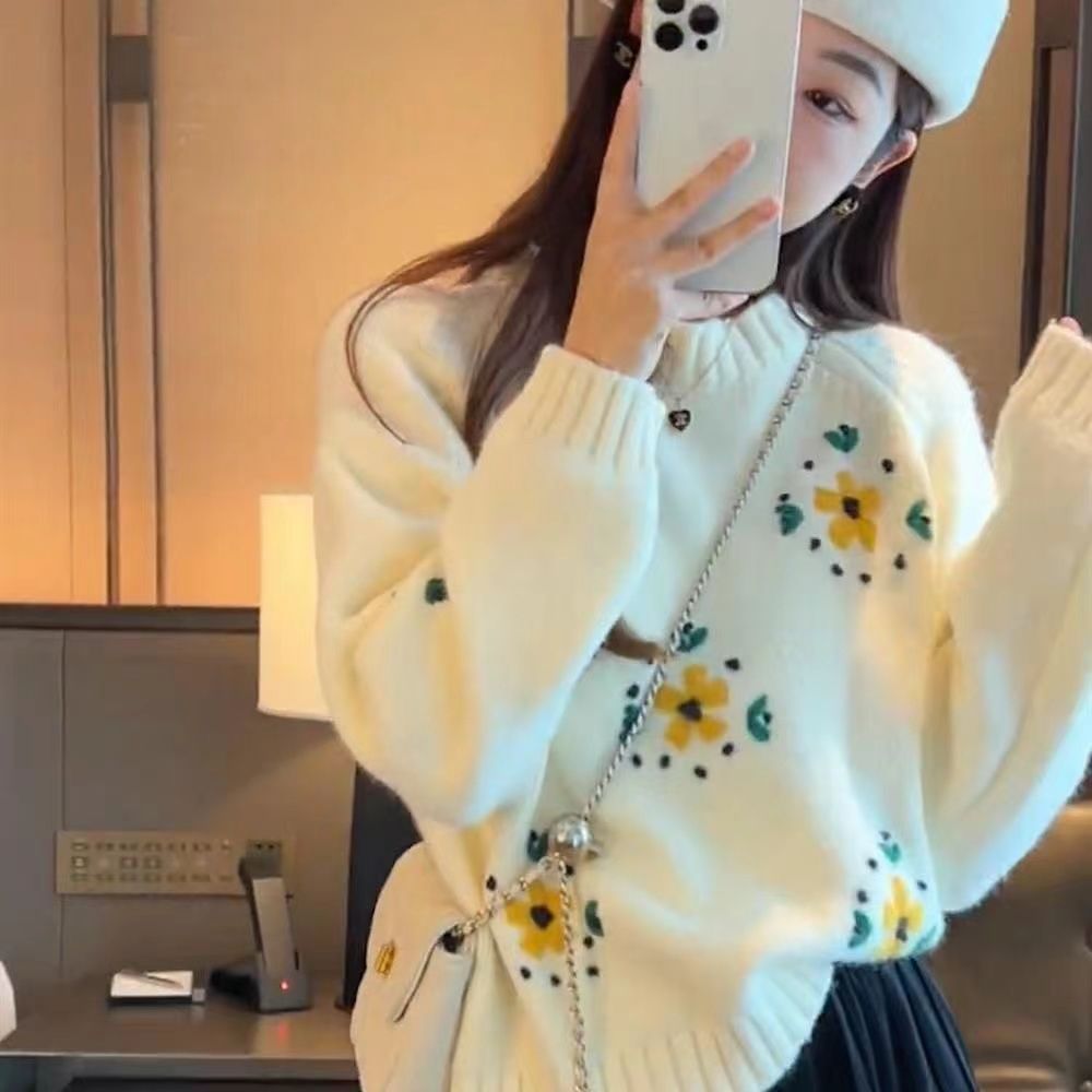 Damen Strickpullover Flora Applikationen