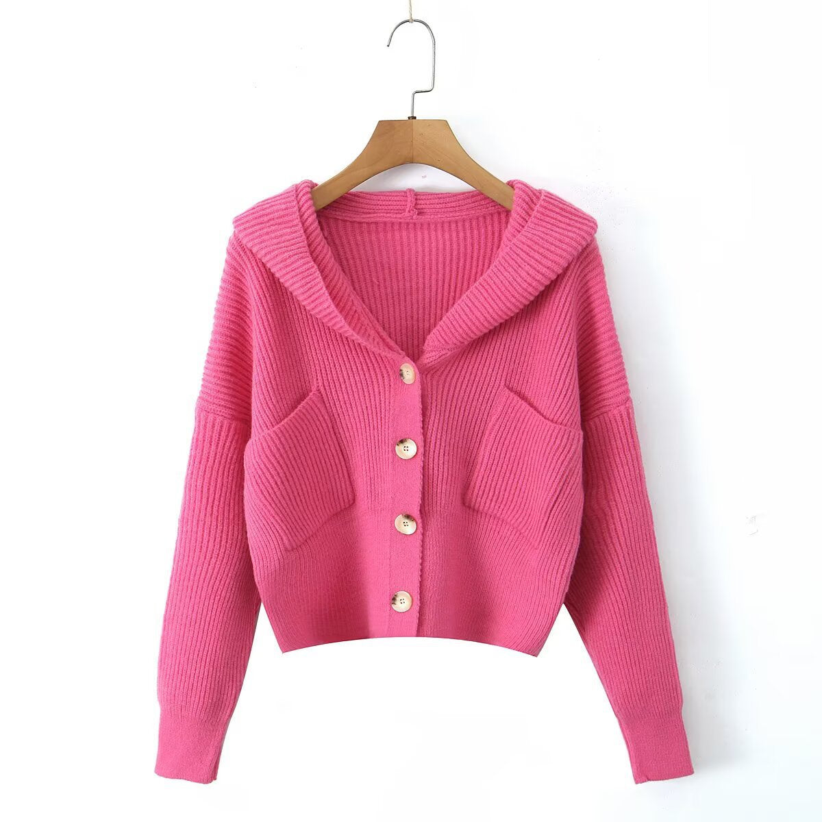 Damen Kuschelige Strickjacke mit Kapuze und Knopfverschluss