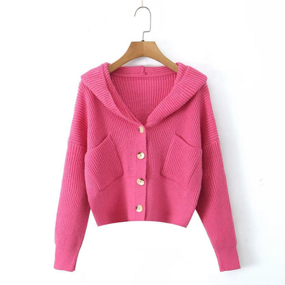 Damen Kuschelige Strickjacke mit Kapuze und Knopfverschluss