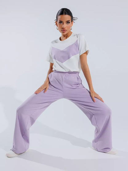 Damen T-Shirt Leichtes Oversized Farbblockdesign Weiß