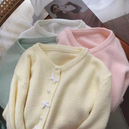 Damen Strickjacke Kuschelig Perlenknöpfe Zart Pastell