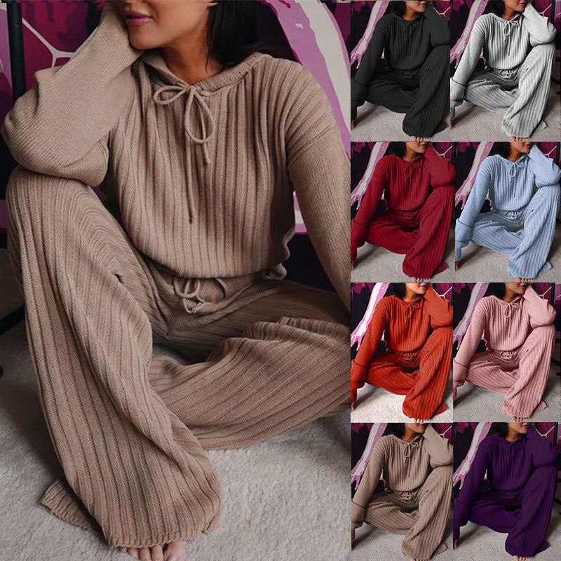 Damen Freizeitanzug Feines Rippdesign Lässiger Schnitt Schwarz - Eveloria