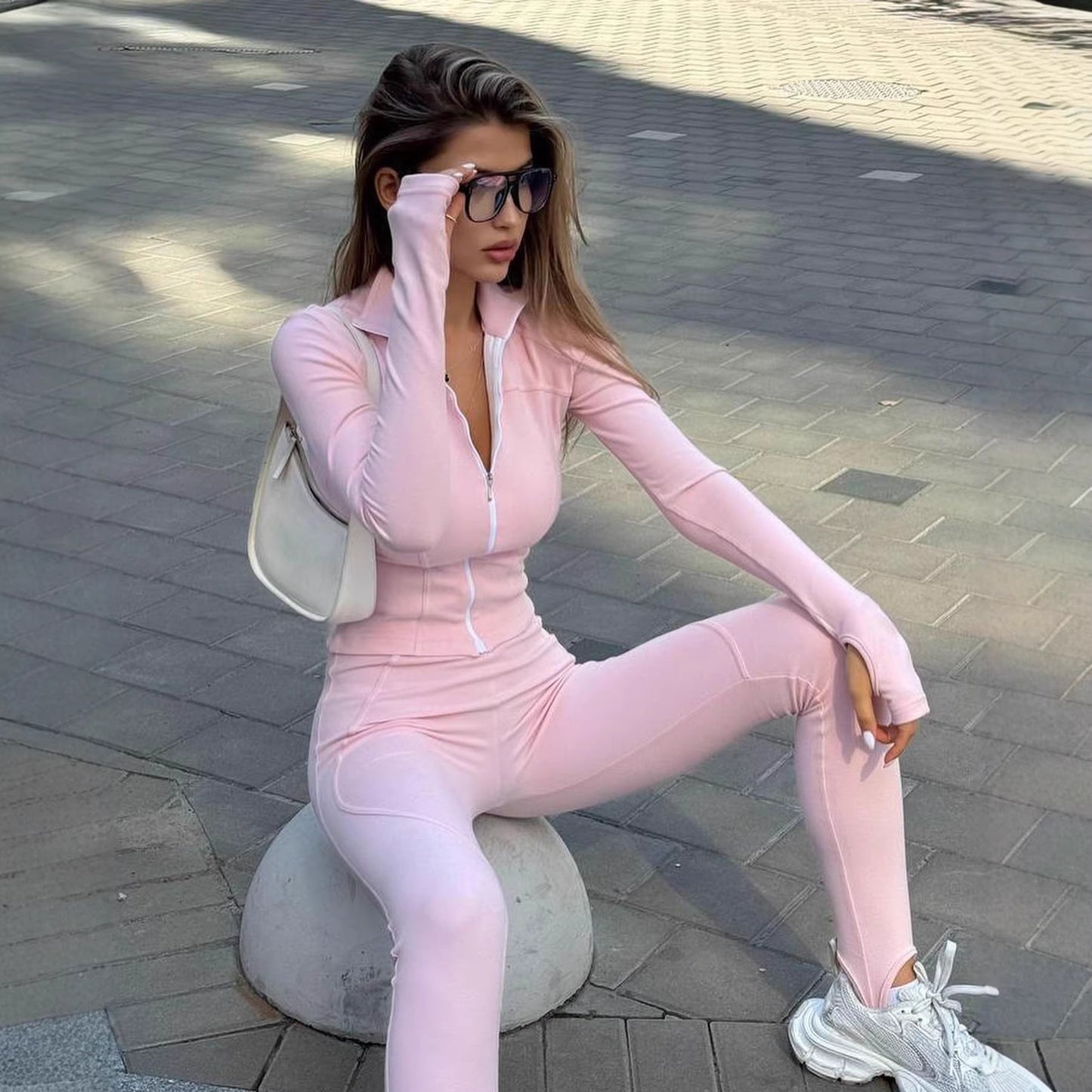 Damen Sportlicher Jumpsuit Hochschließender Kragen Reißverschluss