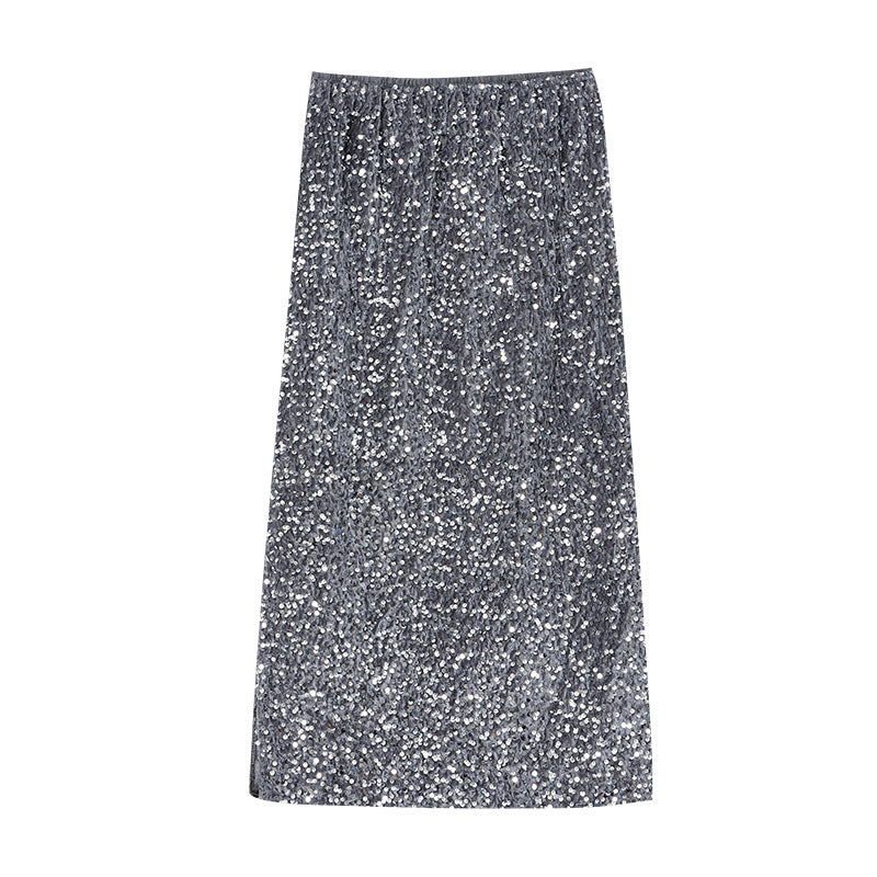 Damen Midirock Glitzer Effekt Elastischer Bund