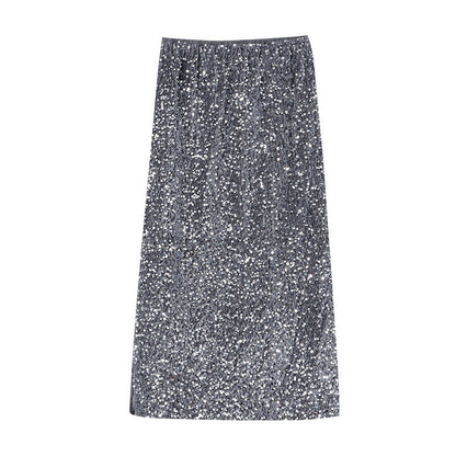 Damen Midirock Glitzer Effekt Elastischer Bund