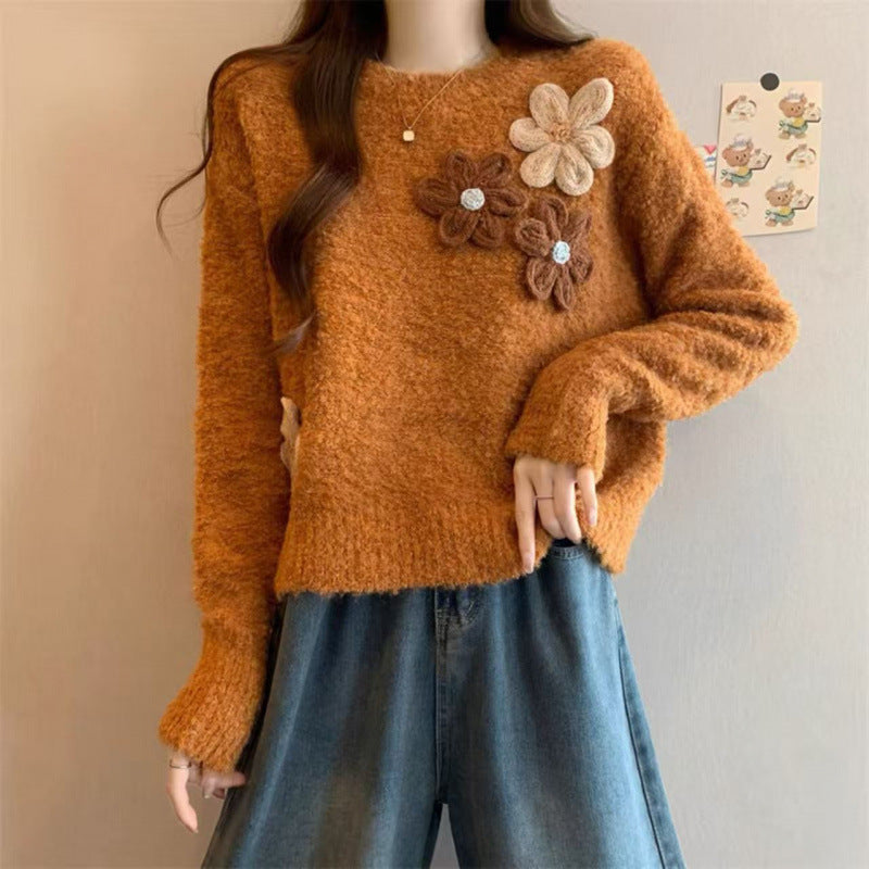 Damen Pullover Florales 3D-Design Kuschelig