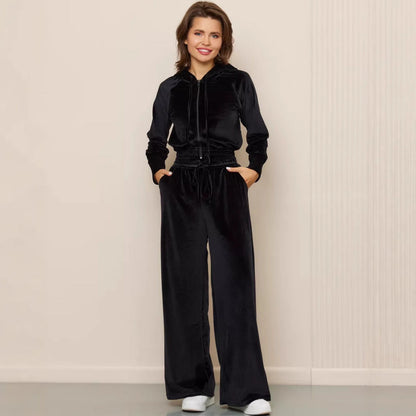 Damen Velours-Jogginganzug Cropped Kapuze Weite Passform