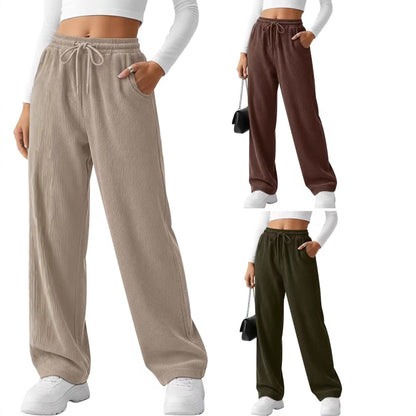 Damen Rippstrick-Hose Breit mit Kordelzug Schwarz Eveloria - Eveloria