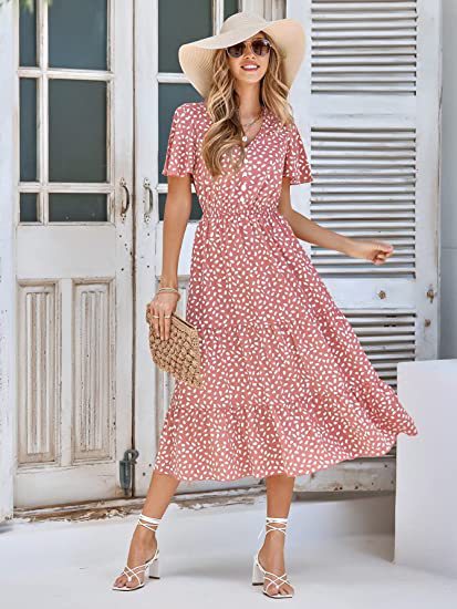 Damen Maxikleid A-Linie Rüschen Eveloria