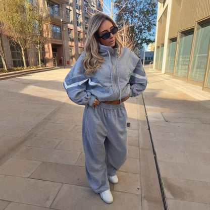 Damen Sweatshirt Jogginganzug Weite Kapuze Grau