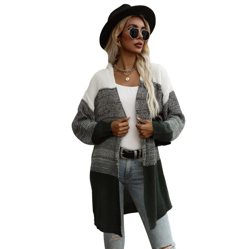 Damen Strickcardigan Lässig Weite Ärmel Grau Eveloria