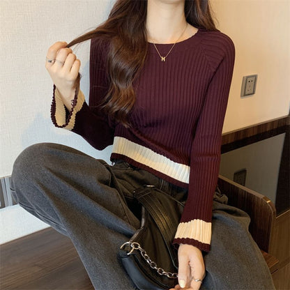 Damen Rippstrickpullover Lässiger Schnitt Eveloria