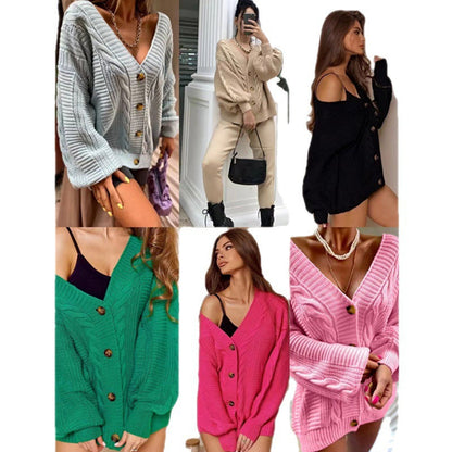Damen Grobstrick Cardigan Voluminöse Ärmel Große Knöpfe Eveloria - Eveloria