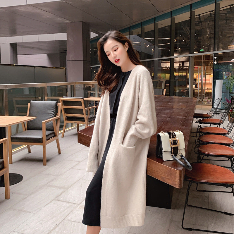 Damen Strickjacke Lässig Offener Schnitt Mit Taschen Beige