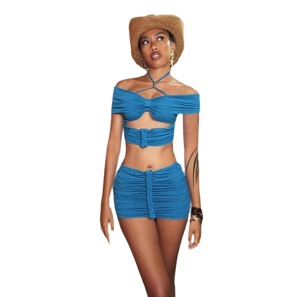Damen Raffiniertes Set Cropped Oberteil Minirock Schulterfrei