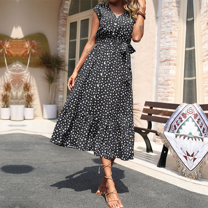 Damen Maxikleid Blumenmuster Rüschendetails