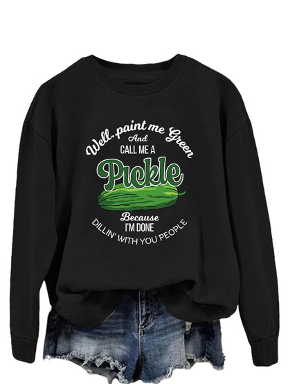 Damen Sweatshirt Gurkenmotiv Baumwolle Weiß