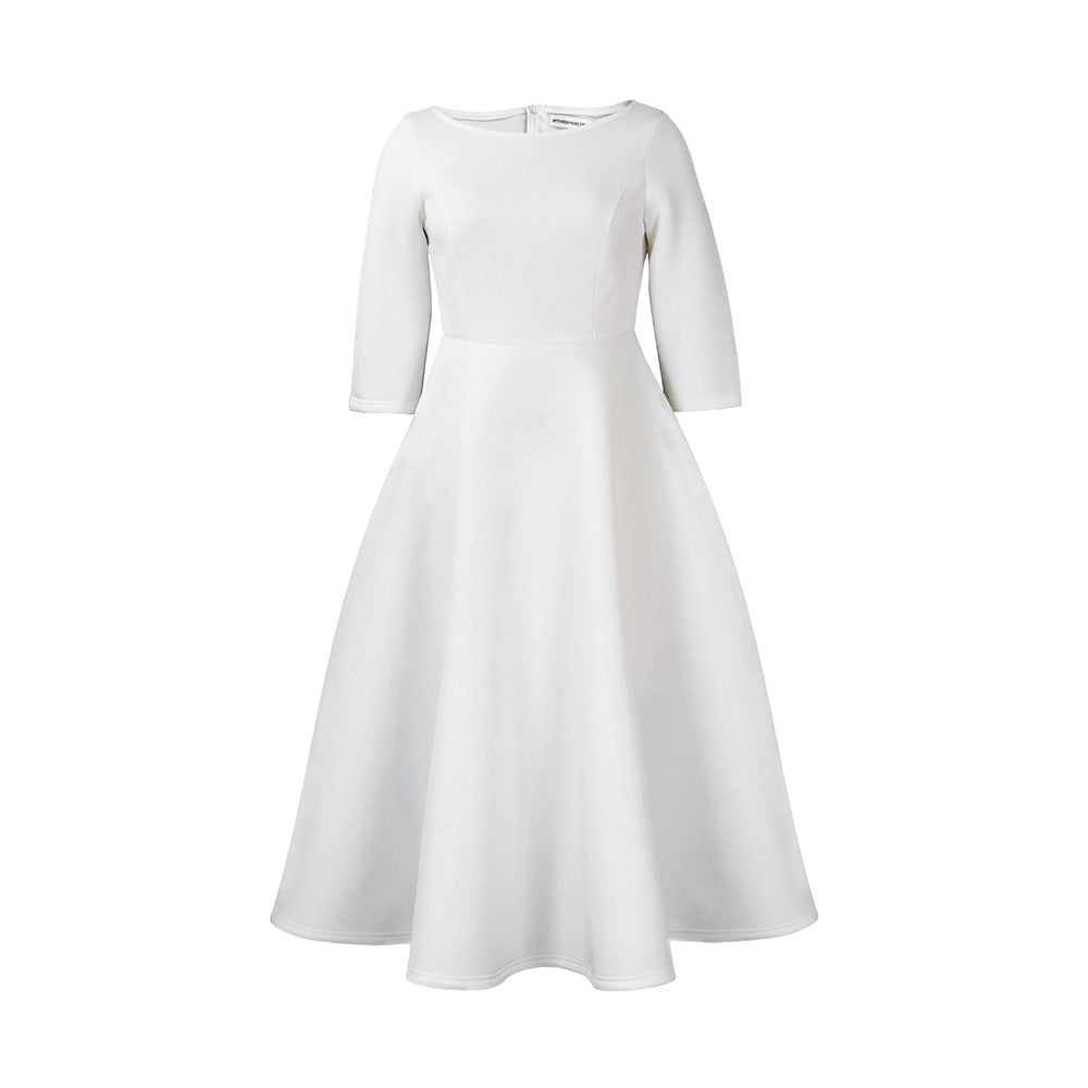 Damen A-Linien Kleid Rundhalsausschnitt schwingender Rock Eveloria