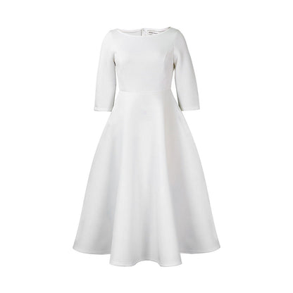 Damen A-Linien Kleid Rundhalsausschnitt schwingender Rock Eveloria