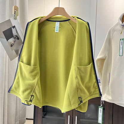 Damen Fleecejacke Weich Hohler Kragen Reißverschlusstaschen