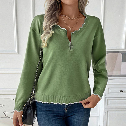 Damen Strickpullover Lässig Dekorativer Kragen Schwarz - Eveloria