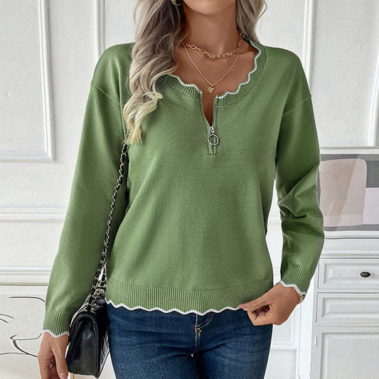 Damen Strickpullover Lässig Dekorativer Kragen Schwarz - Eveloria