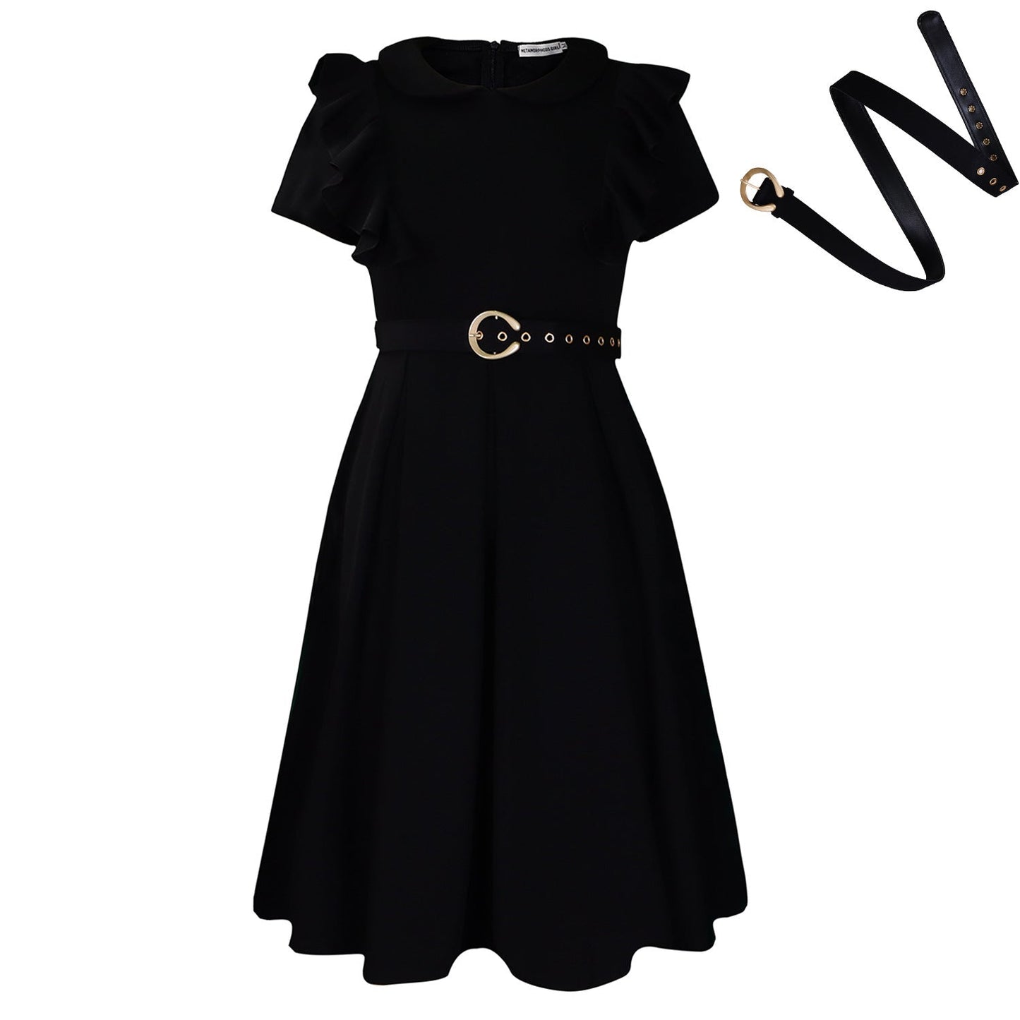 Damen Kleid Rüschendetails Taillierter Gürtel Eveloria