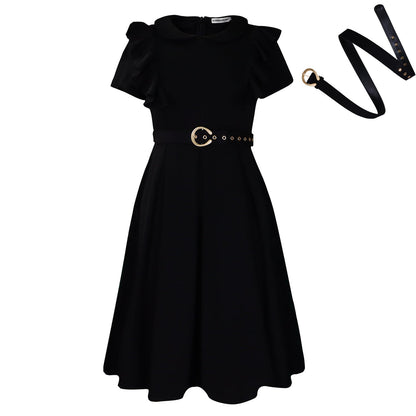 Damen Kleid Rüschendetails Taillierter Gürtel Eveloria