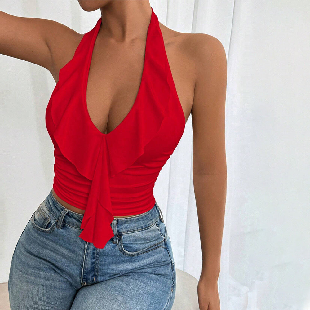 Damen Schulterfreies Fließend Rüschendesign Elegant