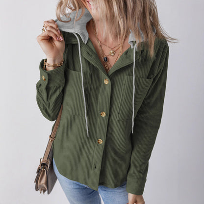Damen Hemdjacke Gestreift Kapuze Taschen Eveloria - Eveloria