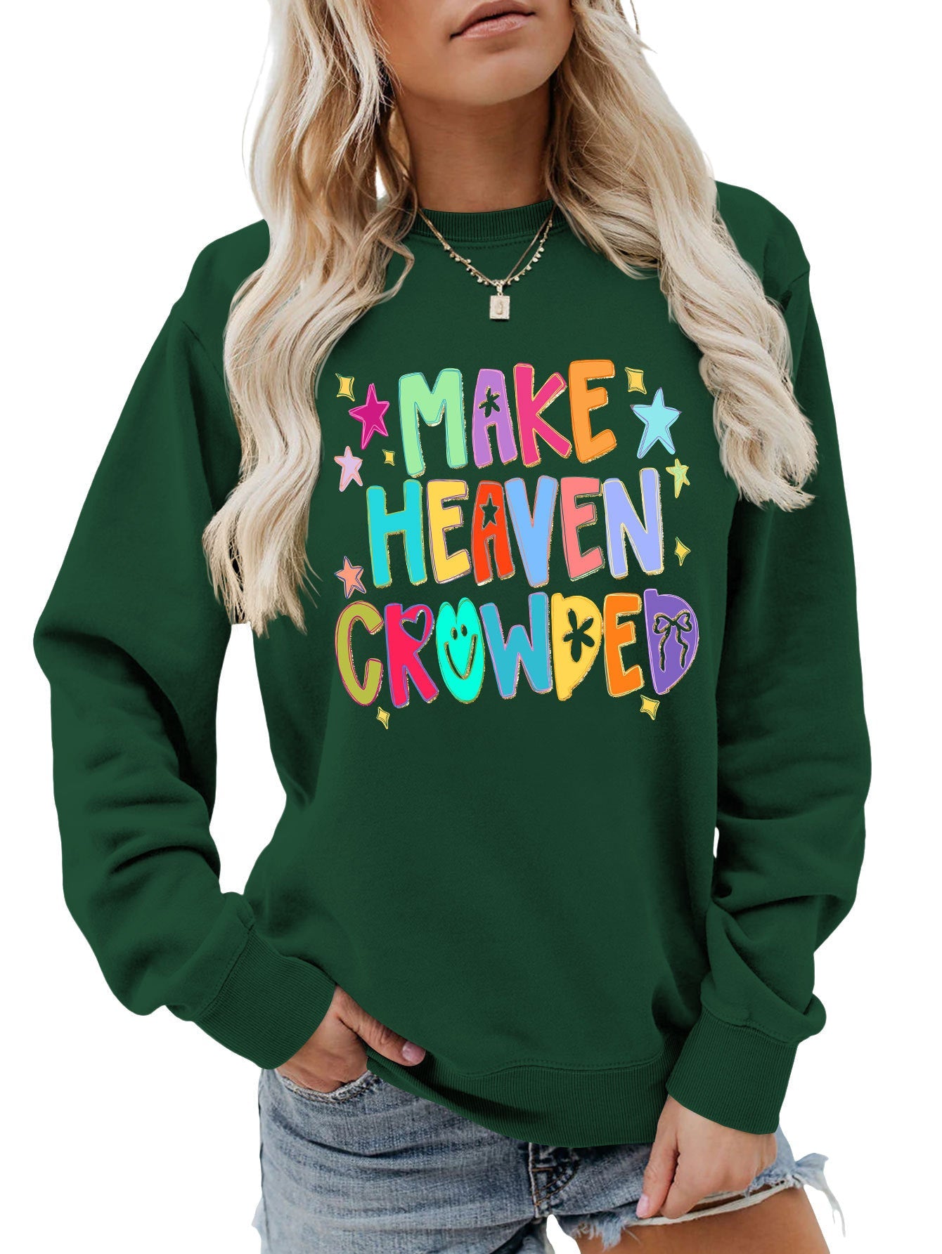 Damen Sweatshirt Bunt Motiv Verspielter Schriftzug