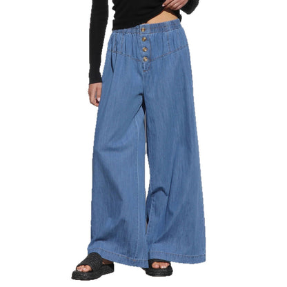 Damen Weite Jeanshose Elastisch Blau Eveloria