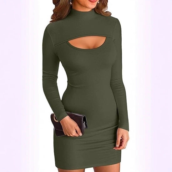 Damen Minikleid Figurbetont Hochgeschlossener Ausschnitt