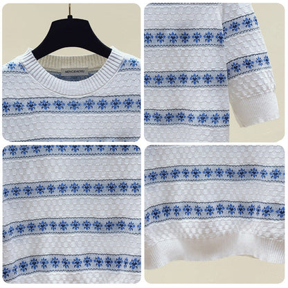 Damen Pullover Baumwolle Strukturiertes Muster Floral Eveloria
