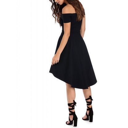 Damen Off-Shoulder-Kleid Asymmetrischer Saum Fließender Rock