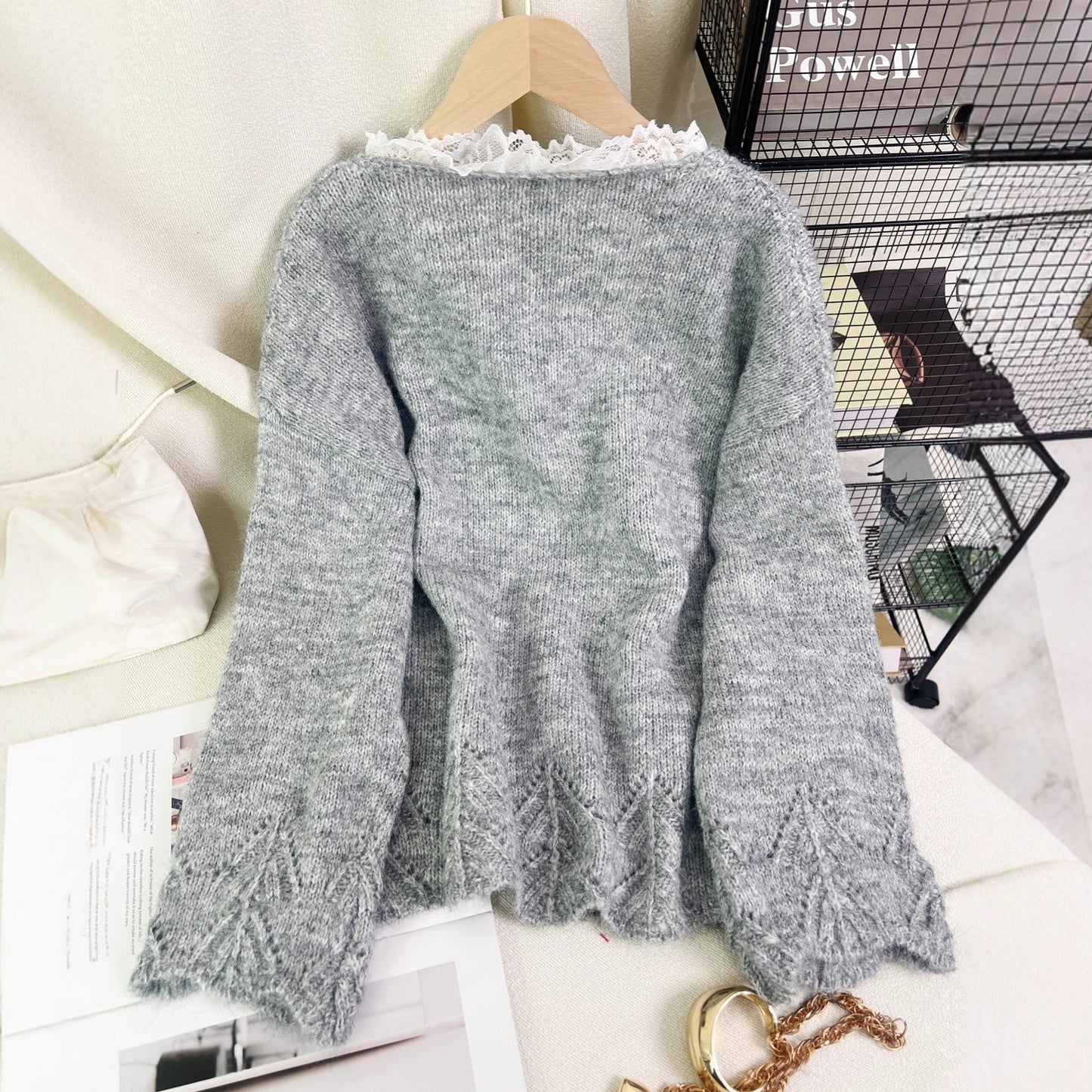 Damen Strickpullover mit Schleifenapplikationen Eveloria