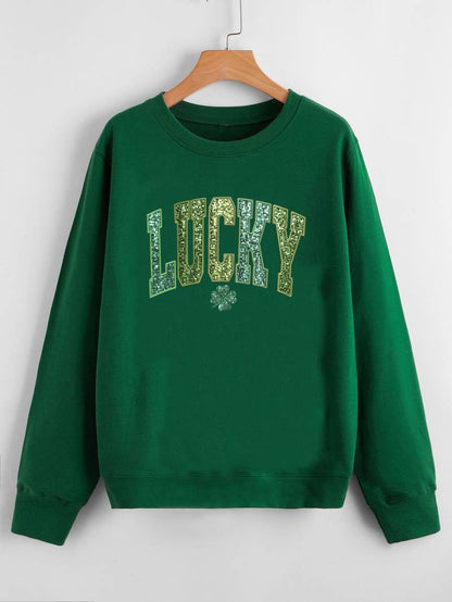 Damen Sweatshirt Glitzernd Kleeblattmotiv Grau Eveloria