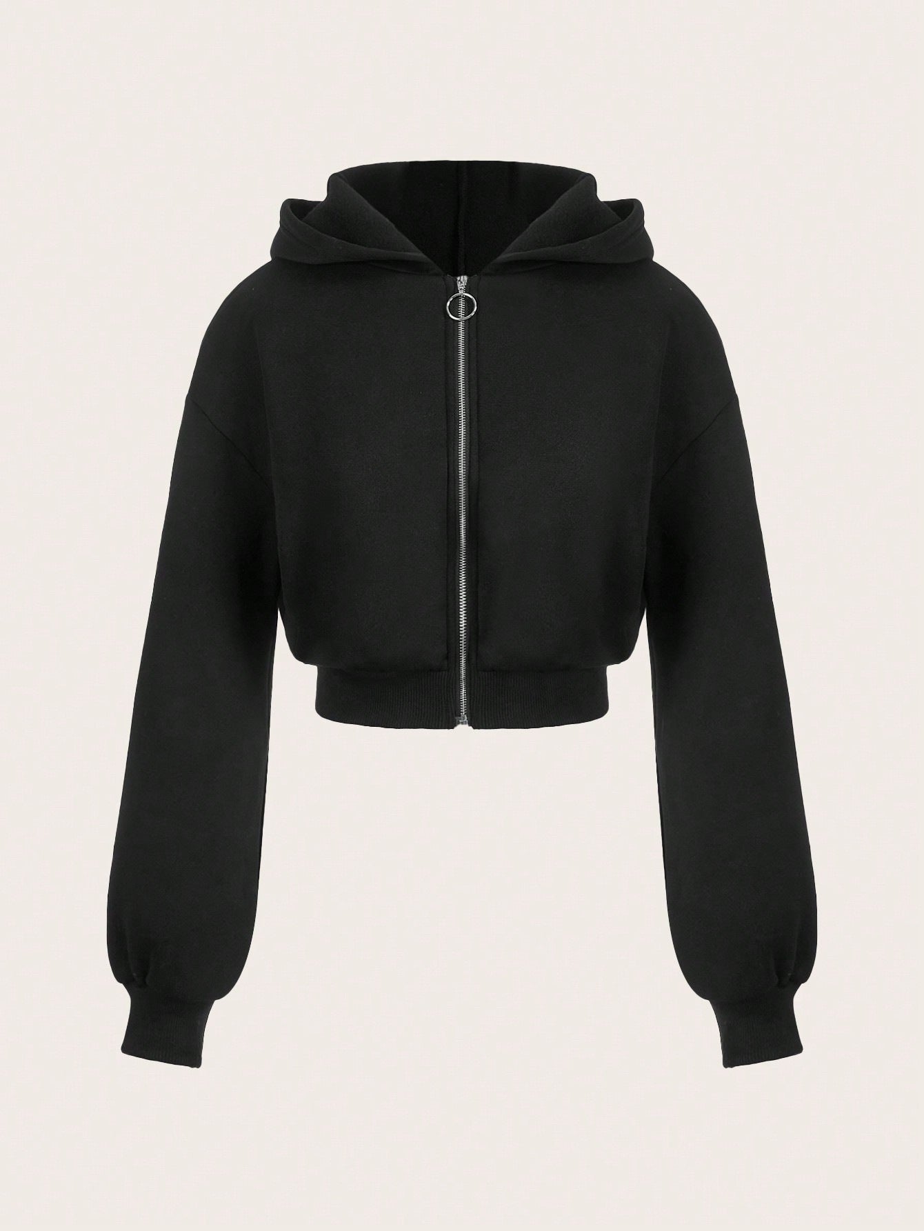 Damen Hoodie Cropped Mit Reißverschluss Voluminöse Ärmel