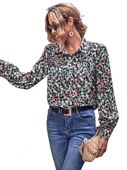 Damen Bluse Floralmuster Puffärmel