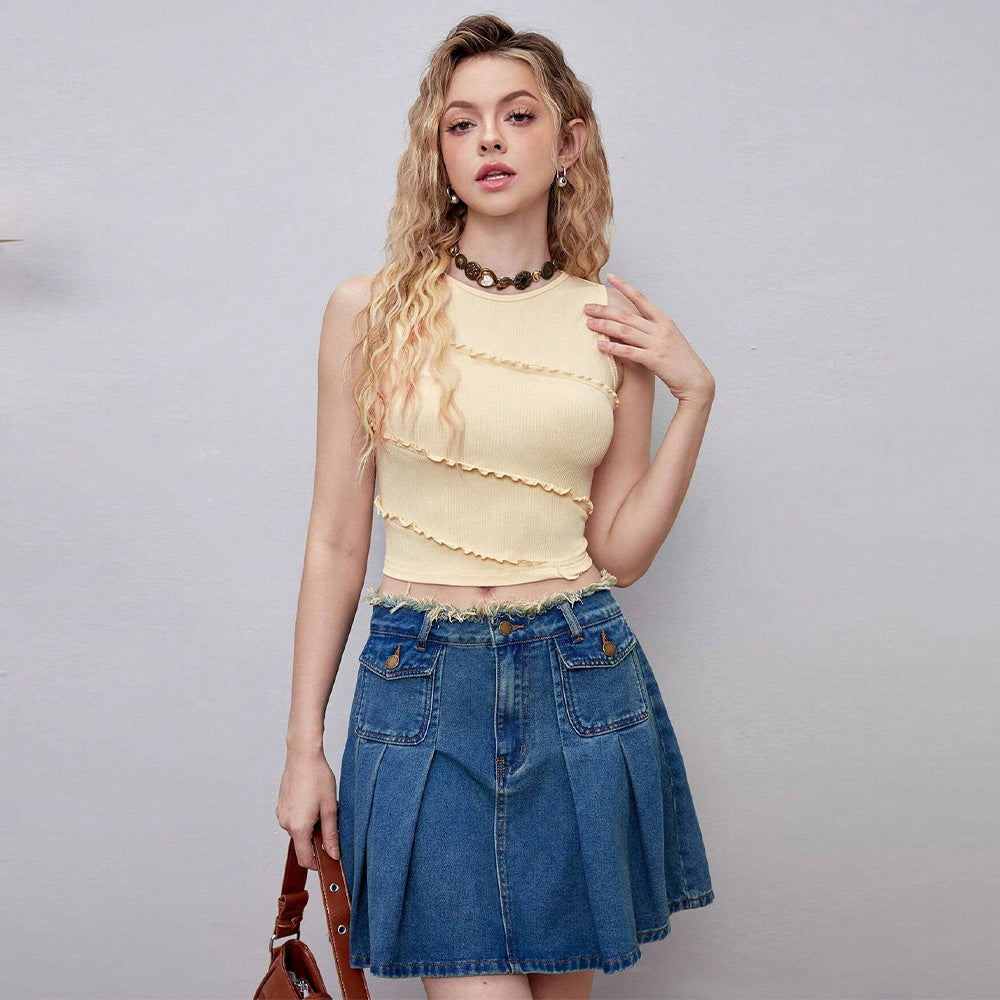 Damen Cropped Rüschendetails Modisch