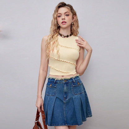 Damen Cropped Rüschendetails Modisch