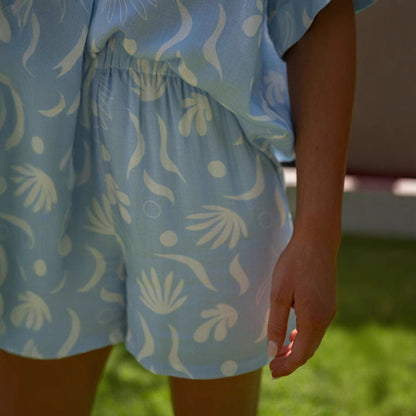 Damen Relax-Outfit Floralmuster Baumwolle Locker Beige