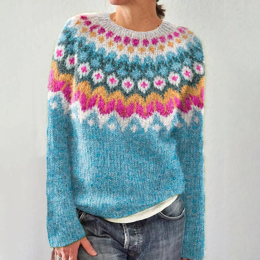 Damen Strickpullover Lebhaftes Muster Komfortabler Schnitt Eveloria - Eveloria