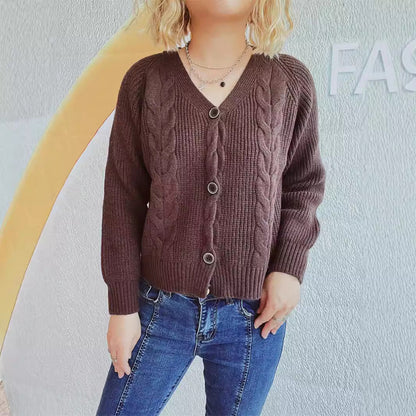 Damen Strickjacke Zopfdesign Knopfverschluss Eveloria