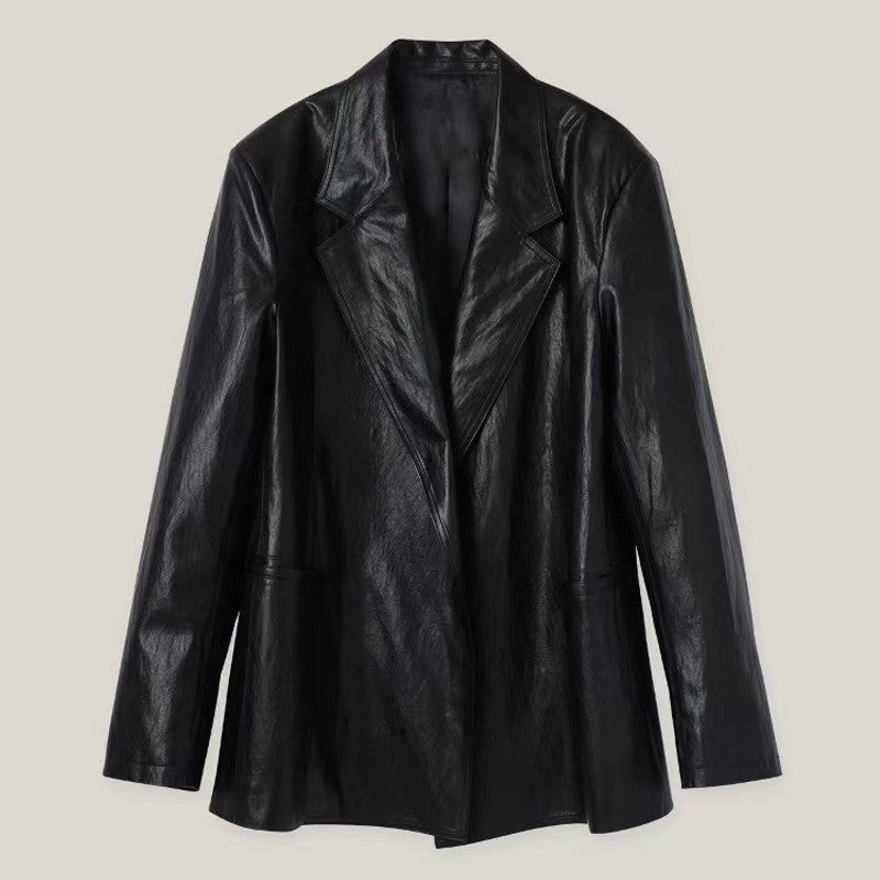 Damen Oversized Blazer Kunstleder Eveloria